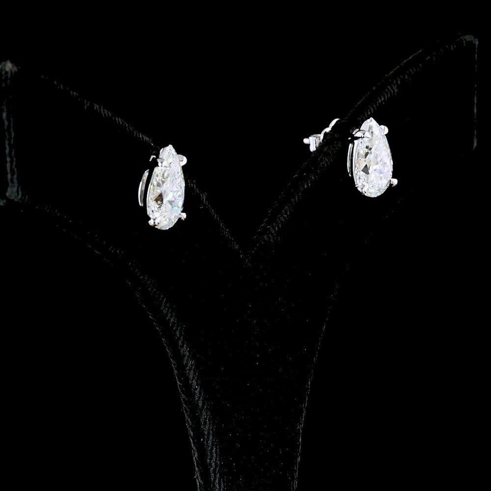 14K White Gold Pear Shape Diamond Stud Earrings with Prong Set Lab Grown Diamonds - 4.57 Carat Total Weight - Covaloro Fine Jewelry