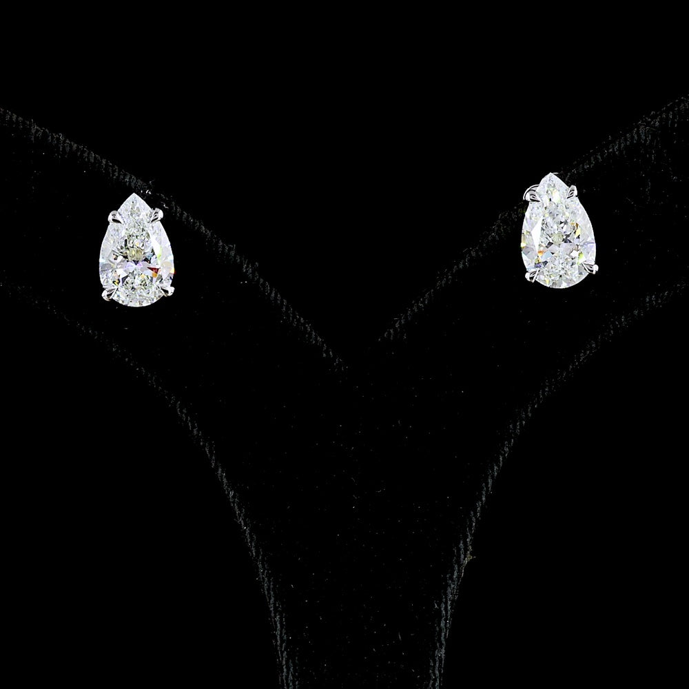 14K White Gold Pear Shape Diamond Stud Earrings with Prong Set Lab Grown Diamonds - 4.57 Carat Total Weight - Covaloro Fine Jewelry