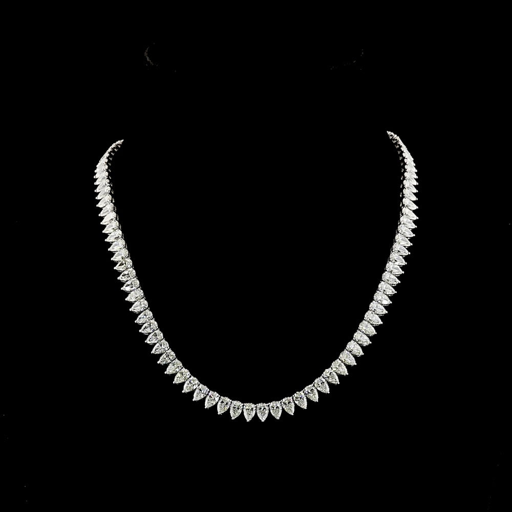 14K White Gold Pear-Shape Diamond Tennis Necklace with 96 Prong-Set Lab-Grown Stones - 34.43 Carat Total Weight, E-F Color VS1 Clarity - Covaloro Fine Jewelry