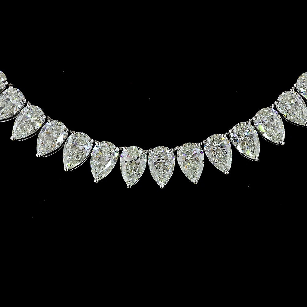 14K White Gold Pear-Shape Diamond Tennis Necklace with 96 Prong-Set Lab-Grown Stones - 34.43 Carat Total Weight, E-F Color VS1 Clarity - Covaloro Fine Jewelry