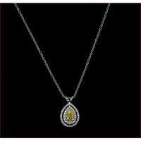 14K White Gold Pear Shape Double Halo Pendant with East-West Set 0.52 Carats Fancy Vivid Yellow Lab Diamond and 0.25 Carats White Diamond Accents - 0.77 Total Carat Weight - Covaloro Fine Jewelry