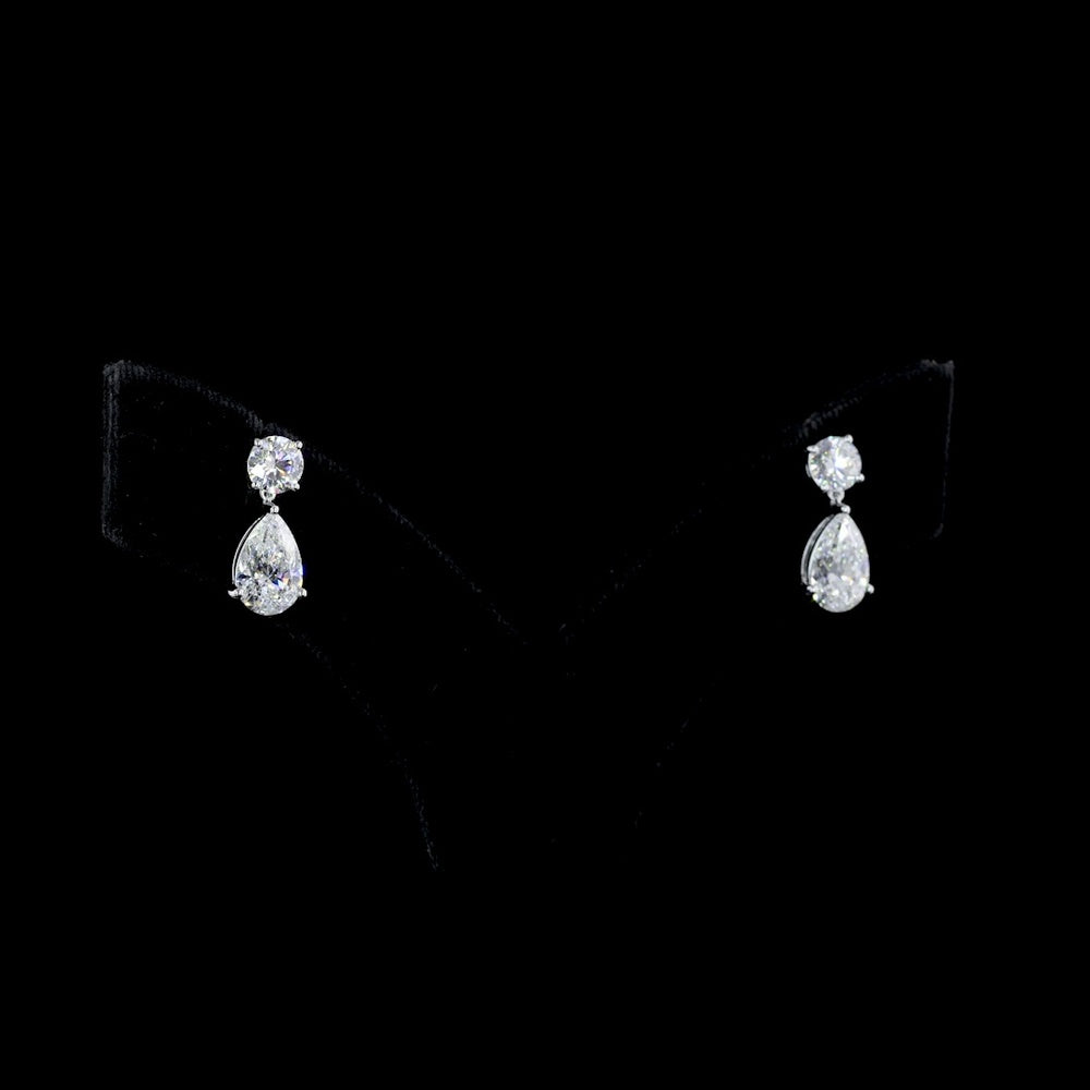 14K White Gold Pear Shape Drop Earrings with Brilliant Cut Lab Diamonds - 5.05 Carat Total Diamond Weight - Covaloro Fine Jewelry