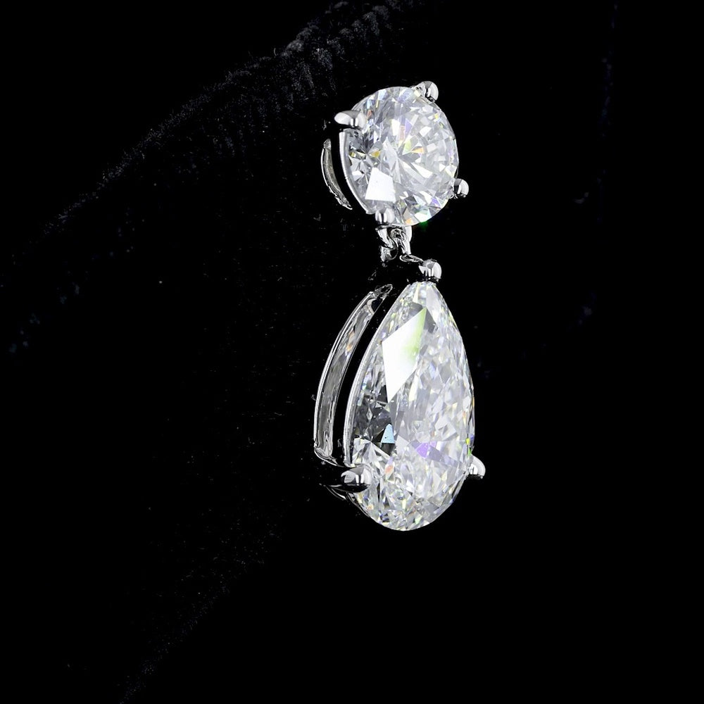 14K White Gold Pear Shape Drop Earrings with Brilliant Cut Lab Diamonds - 5.05 Carat Total Diamond Weight - Covaloro Fine Jewelry