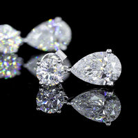 14K White Gold Pear Shape Drop Earrings with Brilliant Cut Lab Diamonds - 5.05 Carat Total Diamond Weight - Covaloro Fine Jewelry