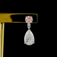 14K White Gold Pear Shape Drop Earrings with Fancy Vivid Pink Lab Diamonds and Brilliant White Accents - 5.09 Carats Total Diamond Weight - Covaloro Fine Jewelry