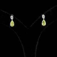 14K White Gold Pear Shape Drop Earrings with Fancy Vivid Yellow Lab Diamonds and Emerald Cut Accents - 2.62 Carats Total Diamond Weight - Covaloro Fine Jewelry