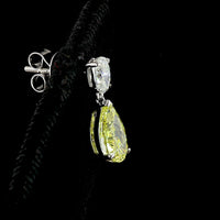 14K White Gold Pear Shape Drop Earrings with Fancy Vivid Yellow Lab Diamonds and Emerald Cut Accents - 2.62 Carats Total Diamond Weight - Covaloro Fine Jewelry