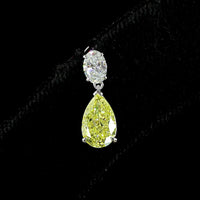 14K White Gold Pear Shape Drop Earrings with Fancy Vivid Yellow Lab Diamonds and Emerald Cut Accents - 2.62 Carats Total Diamond Weight - Covaloro Fine Jewelry