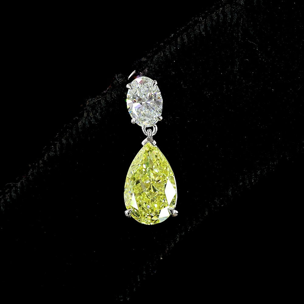 14K White Gold Pear Shape Drop Earrings with Fancy Vivid Yellow Lab Diamonds and Emerald Cut Accents - 2.62 Carats Total Diamond Weight - Covaloro Fine Jewelry