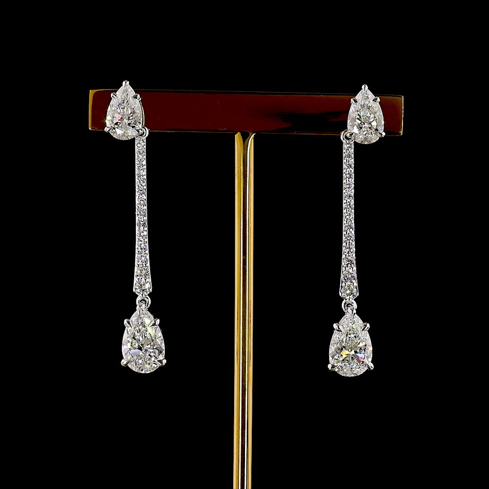 14K White Gold Pear-Shape Drop Earrings with Lab-Grown Diamonds - 6.16 Carat Total Diamond Weight - Covaloro Fine Jewelry