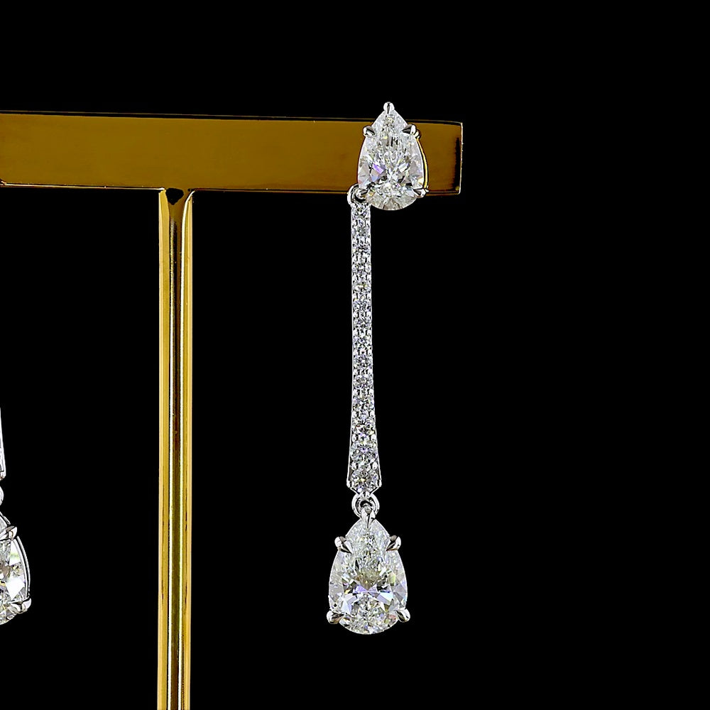 14K White Gold Pear-Shape Drop Earrings with Lab-Grown Diamonds - 6.16 Carat Total Diamond Weight - Covaloro Fine Jewelry