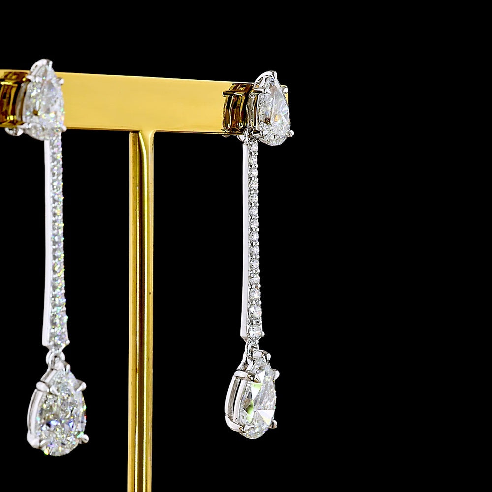 14K White Gold Pear-Shape Drop Earrings with Lab-Grown Diamonds - 6.16 Carat Total Diamond Weight - Covaloro Fine Jewelry
