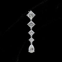 14K White Gold Pear Shape Drop Earrings with Princess Cut Lab Diamonds - 3.99 Carat Total Weight - Covaloro Fine Jewelry