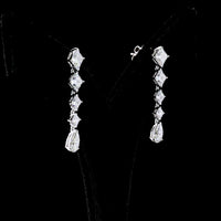 14K White Gold Pear Shape Drop Earrings with Princess Cut Lab Diamonds - 3.99 Carat Total Weight - Covaloro Fine Jewelry