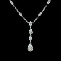 14K White Gold Pear-Shape Drop Necklace with Marquise Cut Lab Diamonds - 5.07 Carat Total Diamond Weight, E-F VVS2 - Covaloro Fine Jewelry