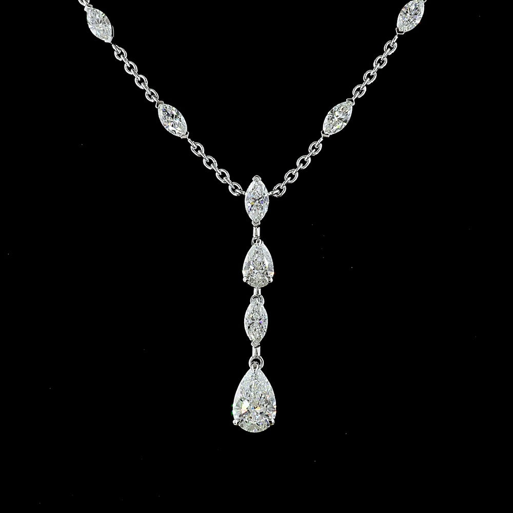 14K White Gold Pear-Shape Drop Necklace with Marquise Cut Lab Diamonds - 5.07 Carat Total Diamond Weight, E-F VVS2 - Covaloro Fine Jewelry