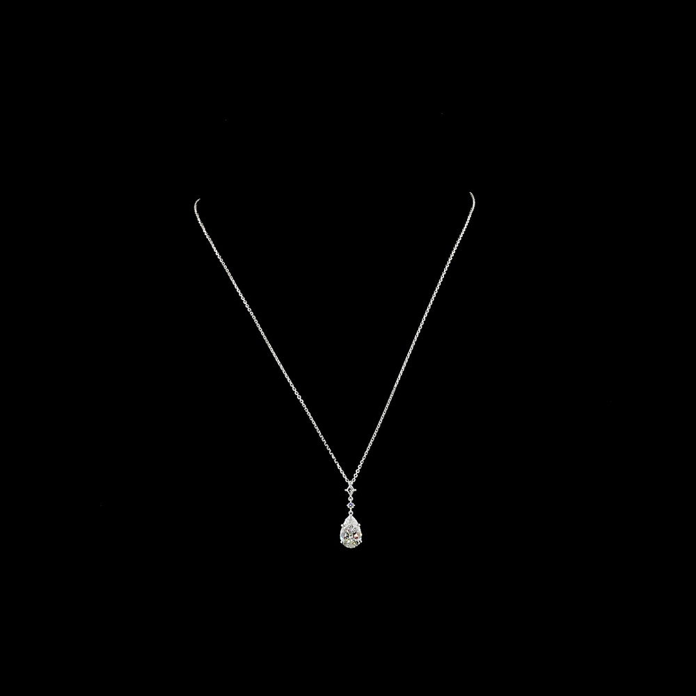 14K White Gold Pear Shape Drop Pendant with 2.00 Carat Lab Grown Diamond and 0.08 Carat Accent Stone - 2.11 Carat Total Diamond Weight, IGI Certified D VVS2 - Covaloro Fine Jewelry