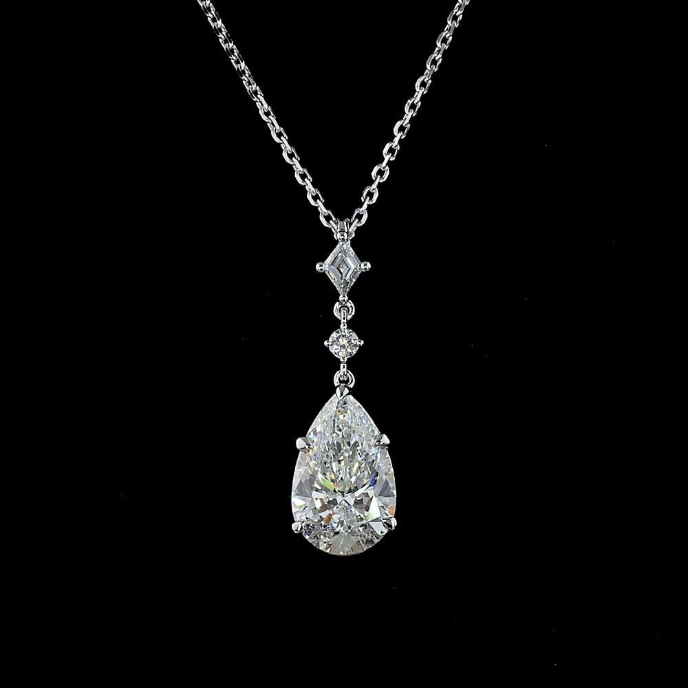 14K White Gold Pear Shape Drop Pendant with 2.00 Carat Lab Grown Diamond and 0.08 Carat Accent Stone - 2.11 Carat Total Diamond Weight, IGI Certified D VVS2 - Covaloro Fine Jewelry