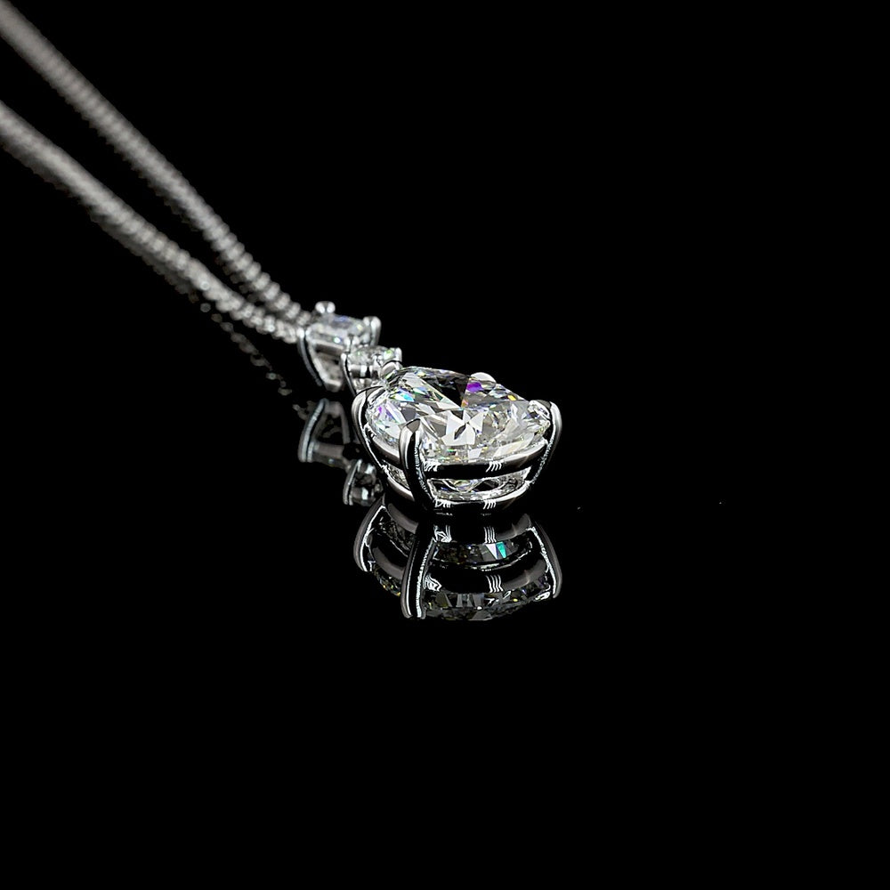 14K White Gold Pear Shape Drop Pendant with 2.00 Carat Lab Grown Diamond and 0.08 Carat Accent Stone - 2.11 Carat Total Diamond Weight, IGI Certified D VVS2 - Covaloro Fine Jewelry