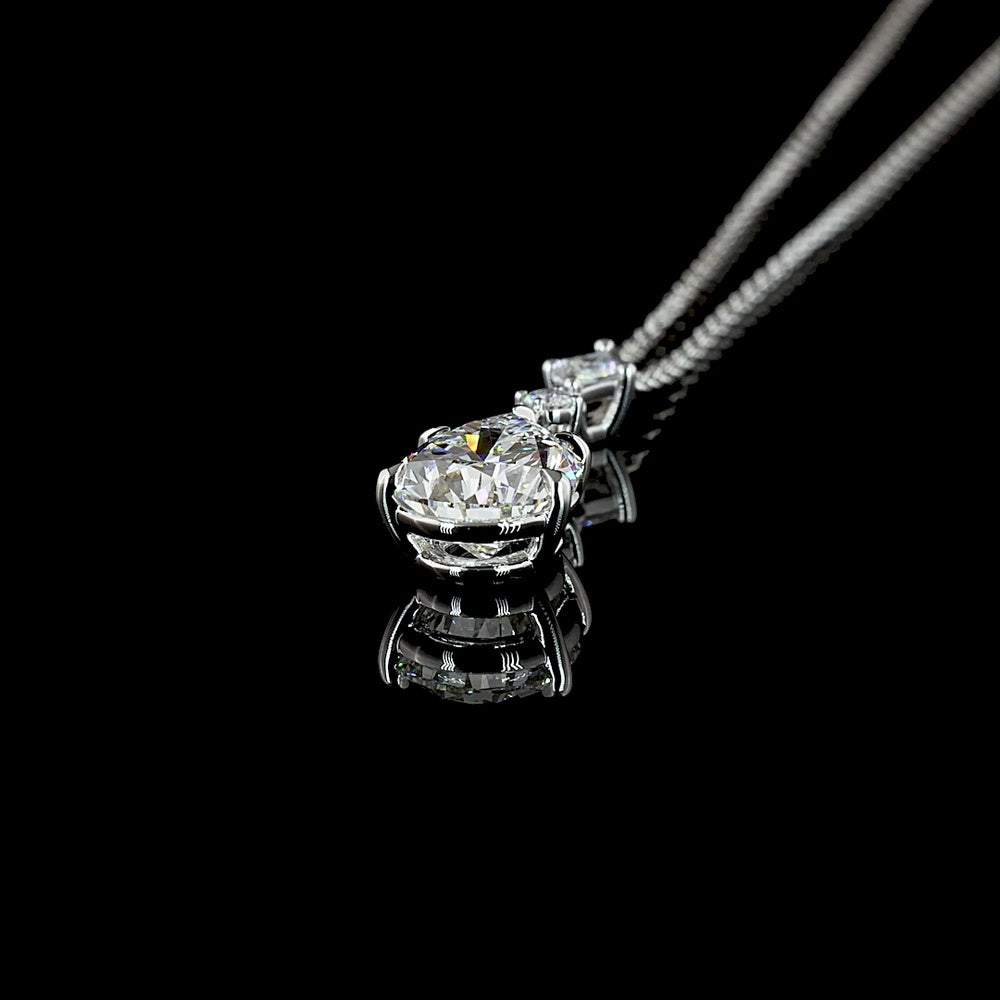 14K White Gold Pear Shape Drop Pendant with 2.00 Carat Lab Grown Diamond and 0.08 Carat Accent Stone - 2.11 Carat Total Diamond Weight, IGI Certified D VVS2 - Covaloro Fine Jewelry