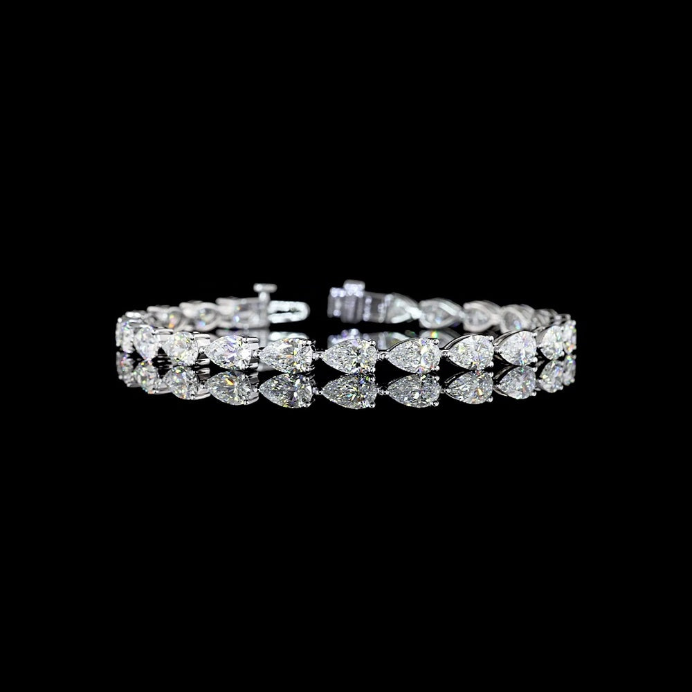 14K White Gold Pear Shape East-West Tennis Bracelet with Prong Set Lab Grown E-F VS1 Diamonds - 12.24 Carat Total Weight - Covaloro Fine Jewelry
