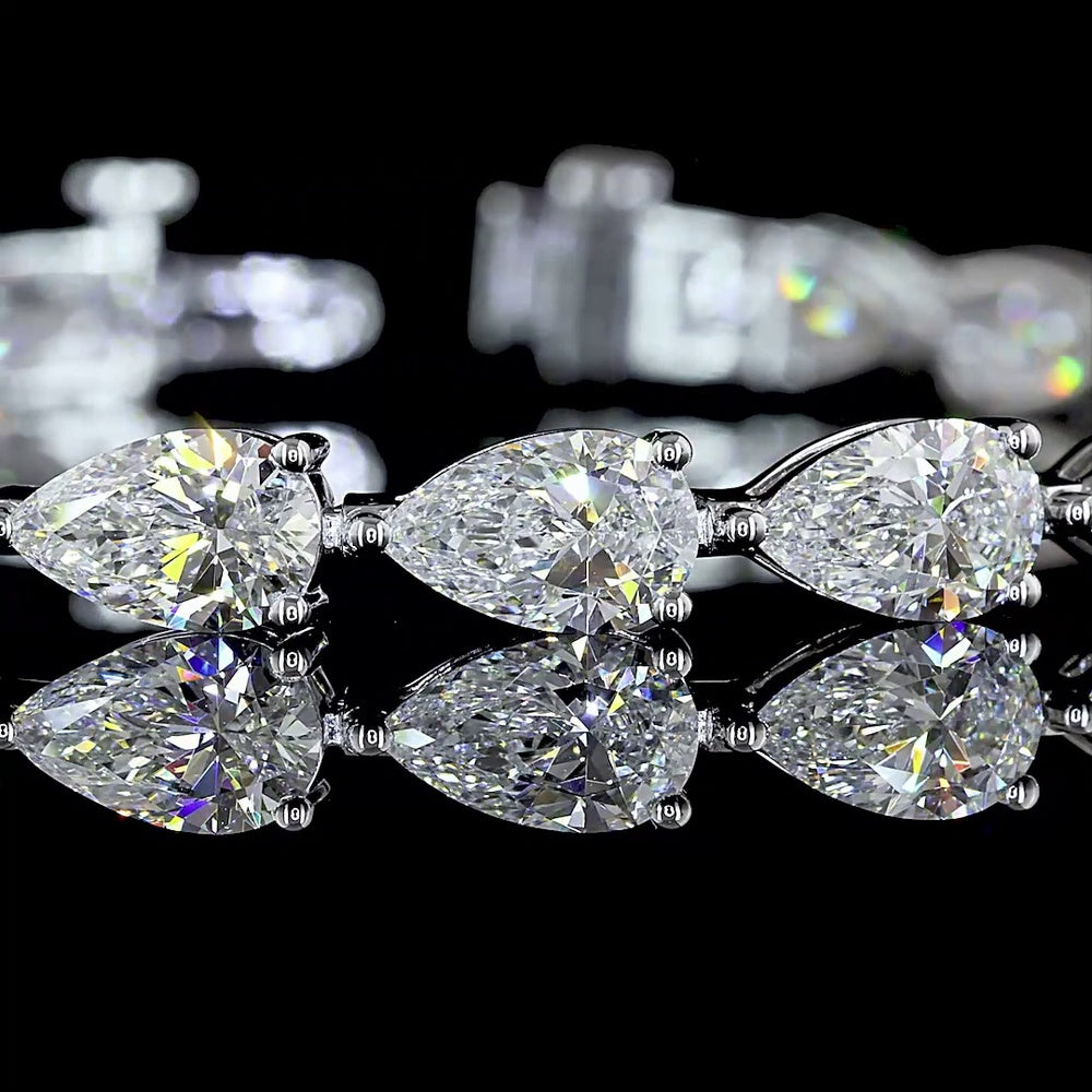 14K White Gold Pear Shape East-West Tennis Bracelet with Prong Set Lab Grown E-F VS1 Diamonds - 12.24 Carat Total Weight - Covaloro Fine Jewelry