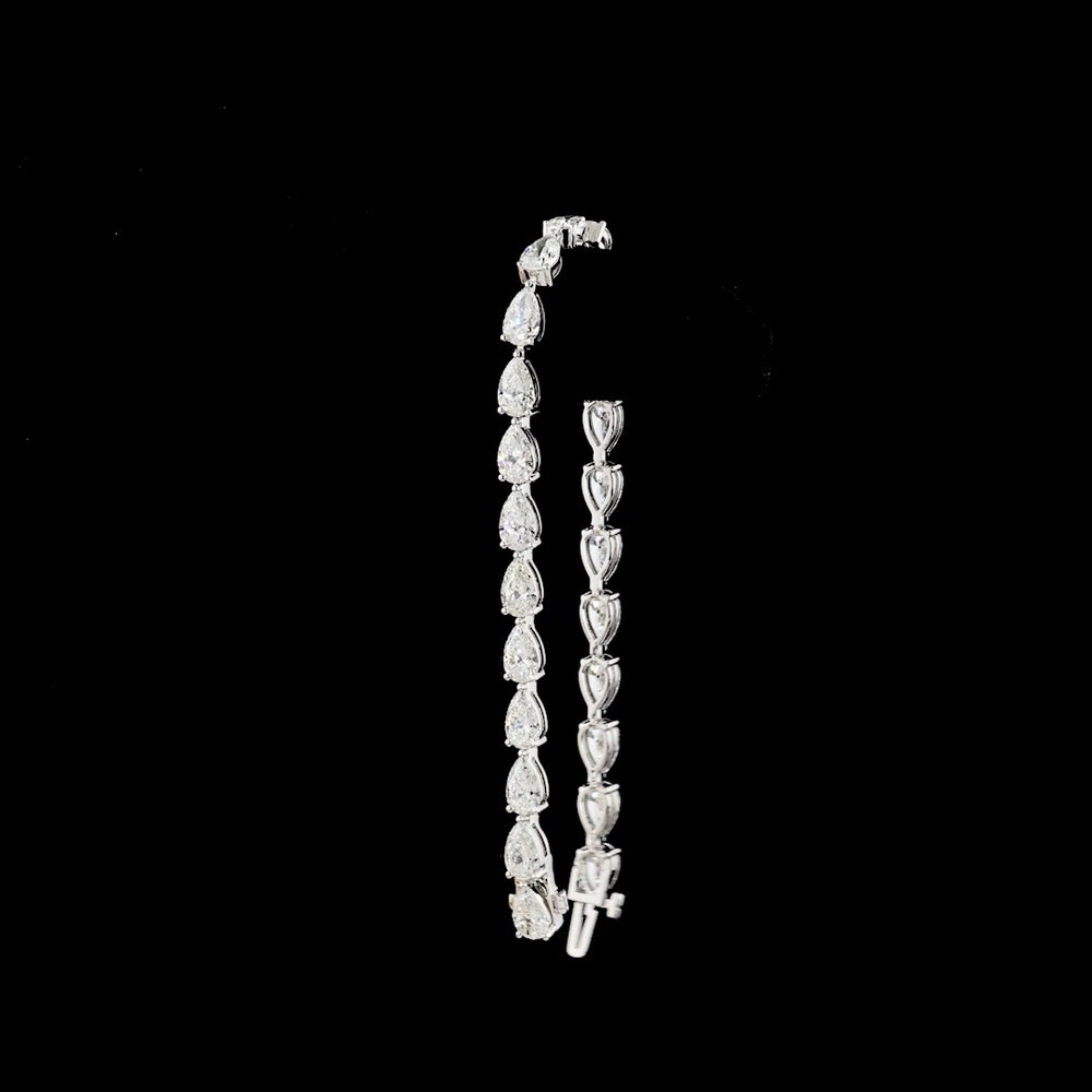 14K White Gold Pear Shape East-West Tennis Bracelet with Prong Set Lab Grown E-F VS1 Diamonds - 12.24 Carat Total Weight - Covaloro Fine Jewelry
