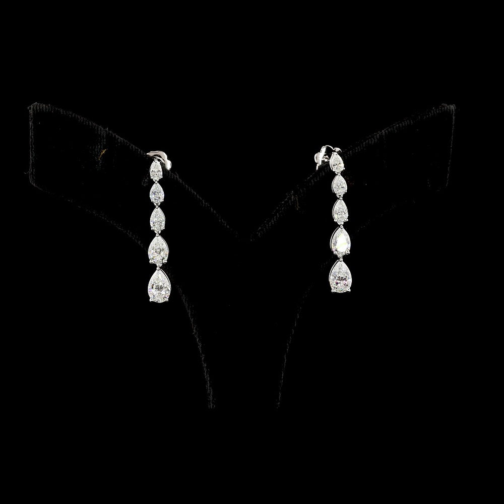 14K White Gold Pear Shape Graduated Drop Earrings with Lab-Grown Diamonds - 2.9 Carat Total Diamond Weight - Covaloro Fine Jewelry