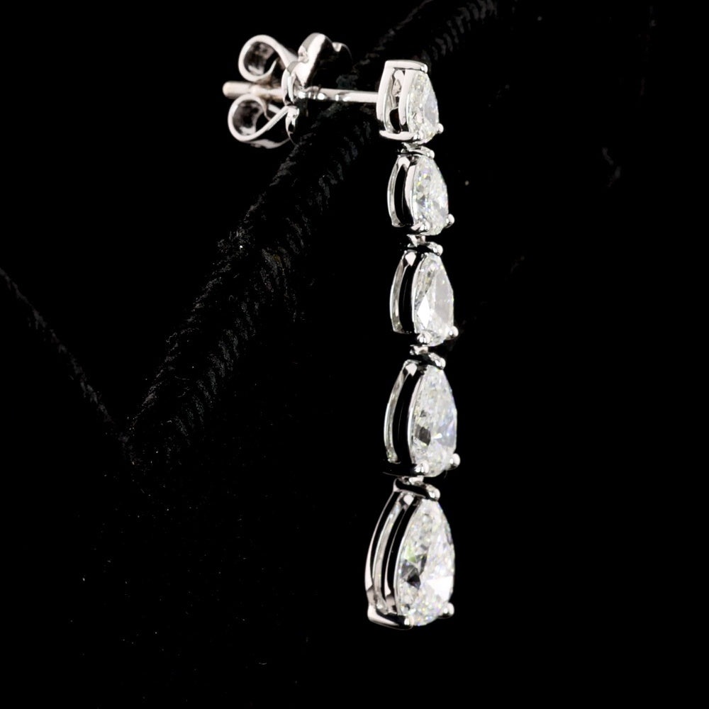 14K White Gold Pear Shape Graduated Drop Earrings with Lab-Grown Diamonds - 2.9 Carat Total Diamond Weight - Covaloro Fine Jewelry
