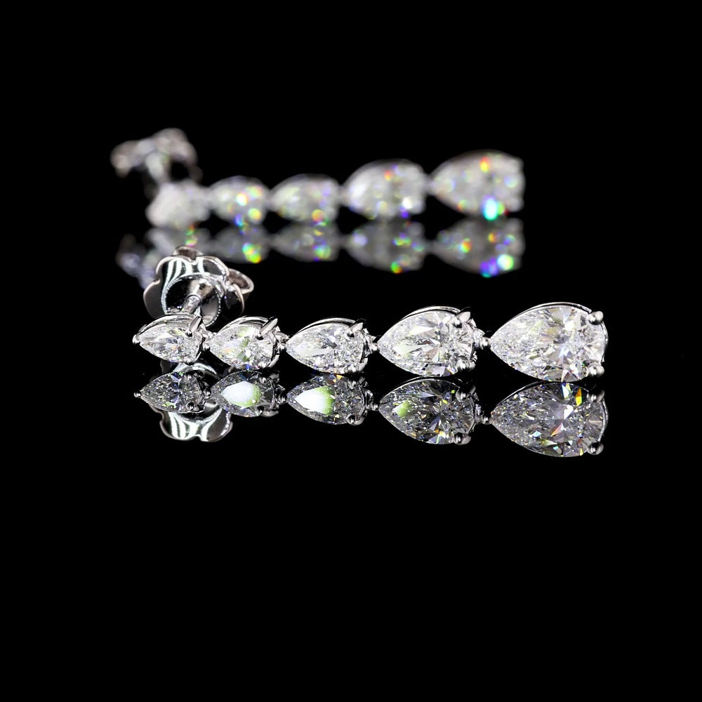 14K White Gold Pear Shape Graduated Drop Earrings with Lab-Grown Diamonds - 2.9 Carat Total Diamond Weight - Covaloro Fine Jewelry