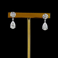 14K White Gold Pear-Shape Hanging Drop Earrings with Brilliant Round Stud and 4.24 Carat Total Weight Lab Diamond E-F VS2 - Covaloro Fine Jewelry