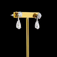 14K White Gold Pear-Shape Hanging Drop Earrings with Brilliant Round Stud and 4.24 Carat Total Weight Lab Diamond E-F VS2 - Covaloro Fine Jewelry