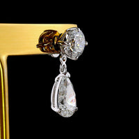 14K White Gold Pear-Shape Hanging Drop Earrings with Brilliant Round Stud and 4.24 Carat Total Weight Lab Diamond E-F VS2 - Covaloro Fine Jewelry