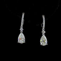 14K White Gold Pear Shape Hanging Drop Earrings with Lab Diamonds - F VVS2/VS2 Center Stones - 2.81 Carat Total Diamond Weight - Covaloro Fine Jewelry