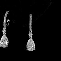14K White Gold Pear Shape Hanging Drop Earrings with Lab Diamonds - F VVS2/VS2 Center Stones - 2.81 Carat Total Diamond Weight - Covaloro Fine Jewelry