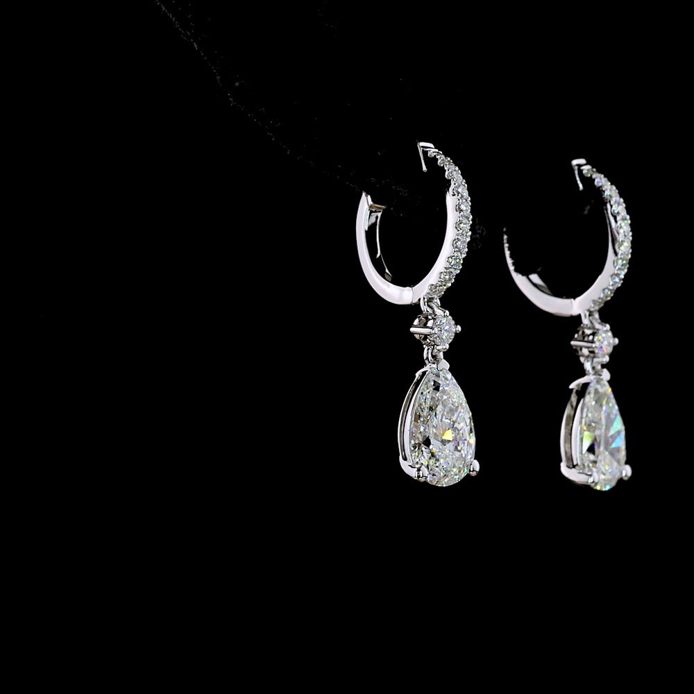 14K White Gold Pear Shape Hanging Drop Earrings with Lab Diamonds - F VVS2/VS2 Center Stones - 2.81 Carat Total Diamond Weight - Covaloro Fine Jewelry