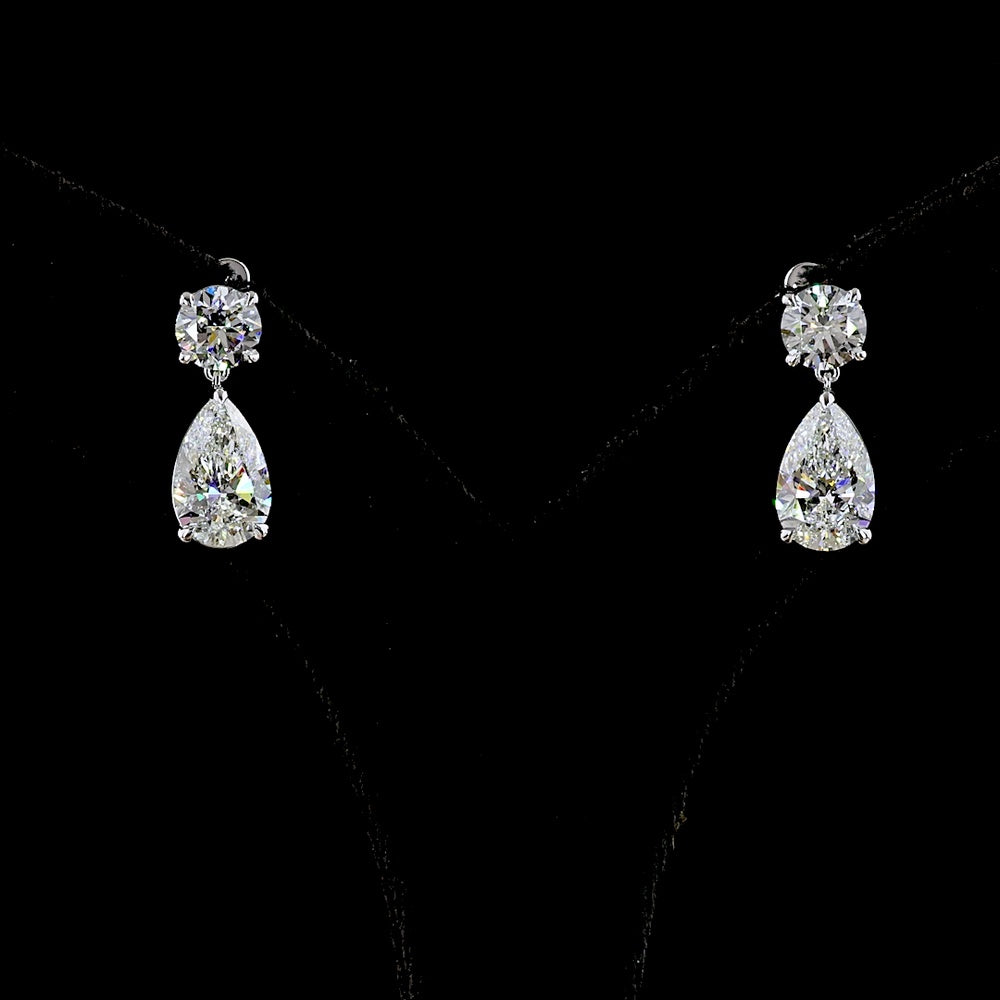 14K White Gold Pear Shape Hanging Drop Earrings with Prong Set Lab Diamonds - 5.05 Total Carat Weight - Covaloro Fine Jewelry