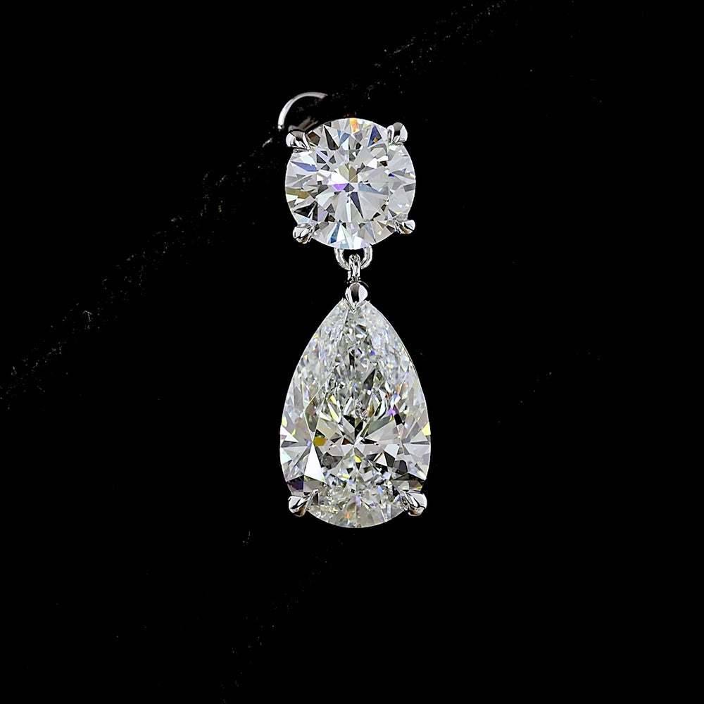 14K White Gold Pear Shape Hanging Drop Earrings with Prong Set Lab Diamonds - 5.05 Total Carat Weight - Covaloro Fine Jewelry