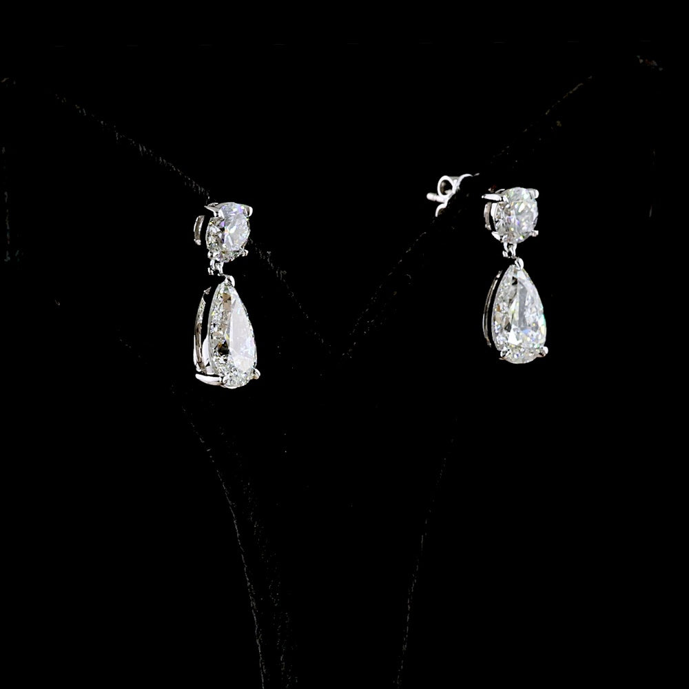 14K White Gold Pear Shape Hanging Drop Earrings with Prong Set Lab Diamonds - 5.05 Total Carat Weight - Covaloro Fine Jewelry