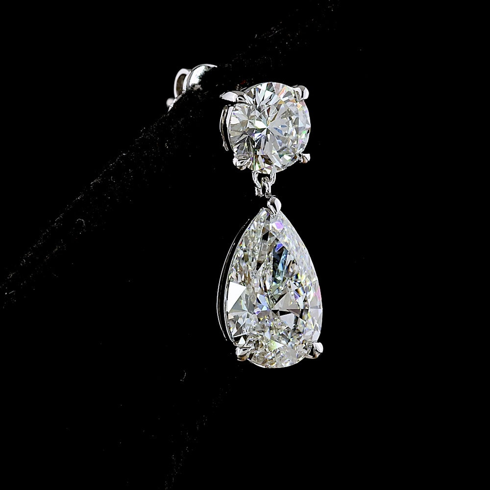 14K White Gold Pear Shape Hanging Drop Earrings with Prong Set Lab Diamonds - 5.05 Total Carat Weight - Covaloro Fine Jewelry