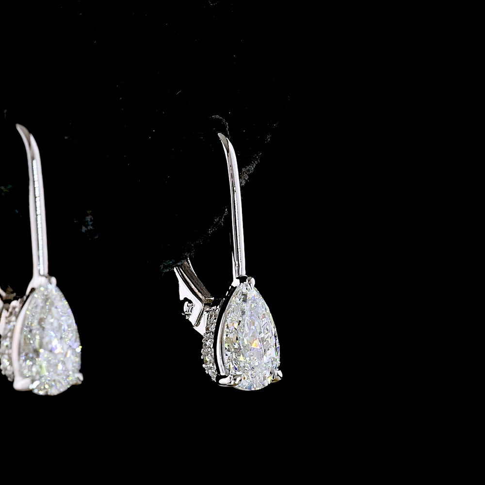 14K White Gold Pear Shape Hanging Halo Earrings with Lab Diamonds - 1.11 Carat Total Diamond Weight - Covaloro Fine Jewelry