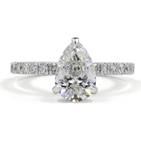 14K White Gold Pear Shape Hidden Halo Engagement Ring with 3.04 Carat Lab Diamond Center and 0.91 Carat Accent Diamonds - Total 3.95 Carats - Covaloro Fine Jewelry