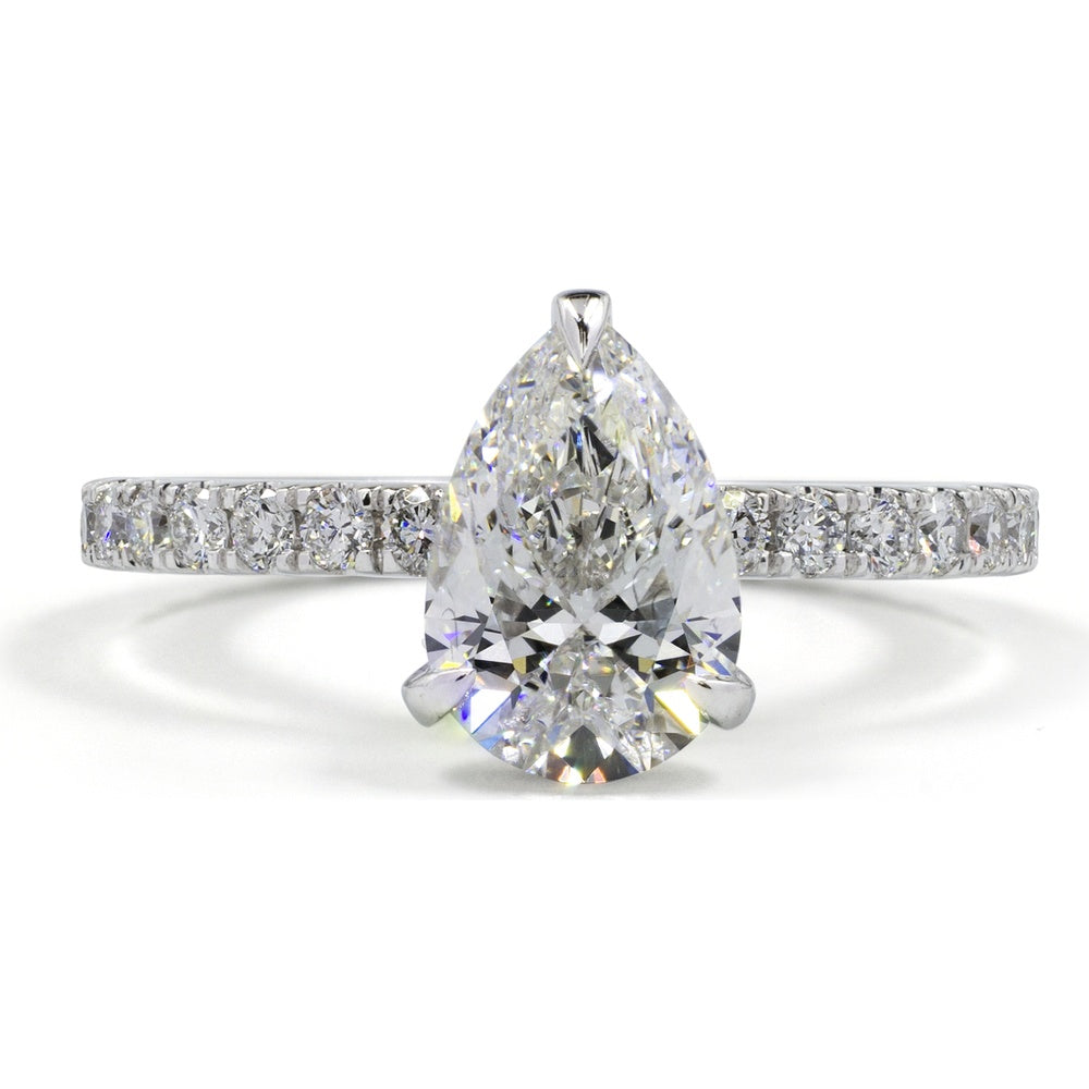 14K White Gold Pear Shape Hidden Halo Engagement Ring with 3.04 Carat Lab Diamond Center and 0.91 Carat Accent Diamonds - Total 3.95 Carats - Covaloro Fine Jewelry