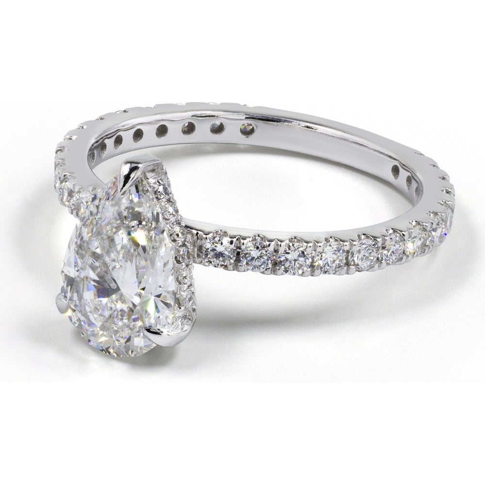 14K White Gold Pear Shape Hidden Halo Engagement Ring with 3.04 Carat Lab Diamond Center and 0.91 Carat Accent Diamonds - Total 3.95 Carats - Covaloro Fine Jewelry
