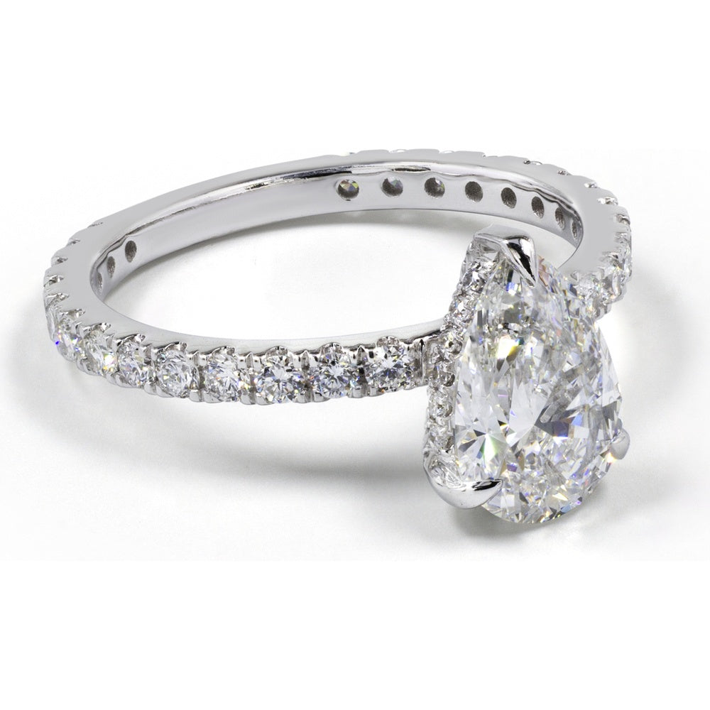 14K White Gold Pear Shape Hidden Halo Engagement Ring with 3.04 Carat Lab Diamond Center and 0.91 Carat Accent Diamonds - Total 3.95 Carats - Covaloro Fine Jewelry