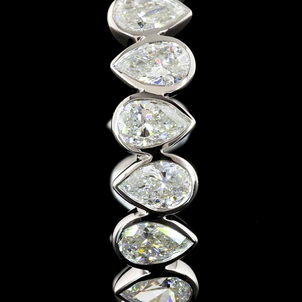 14K White Gold Pear-Shape Lab Diamond C-Hoop Earrings with Bezel Setting - 5.72 Total Carat Weight - Covaloro Fine Jewelry
