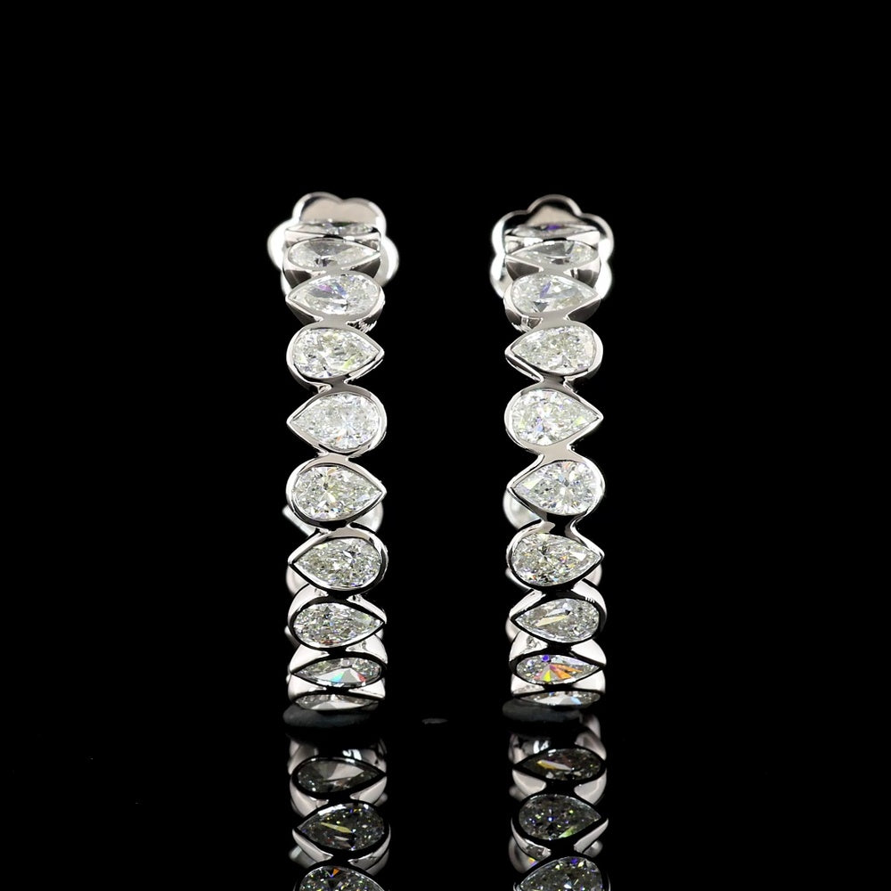 14K White Gold Pear-Shape Lab Diamond C-Hoop Earrings with Bezel Setting - 5.72 Total Carat Weight - Covaloro Fine Jewelry