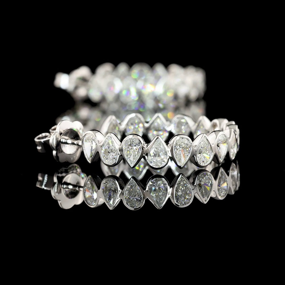 14K White Gold Pear-Shape Lab Diamond C-Hoop Earrings with Bezel Setting - 5.72 Total Carat Weight - Covaloro Fine Jewelry