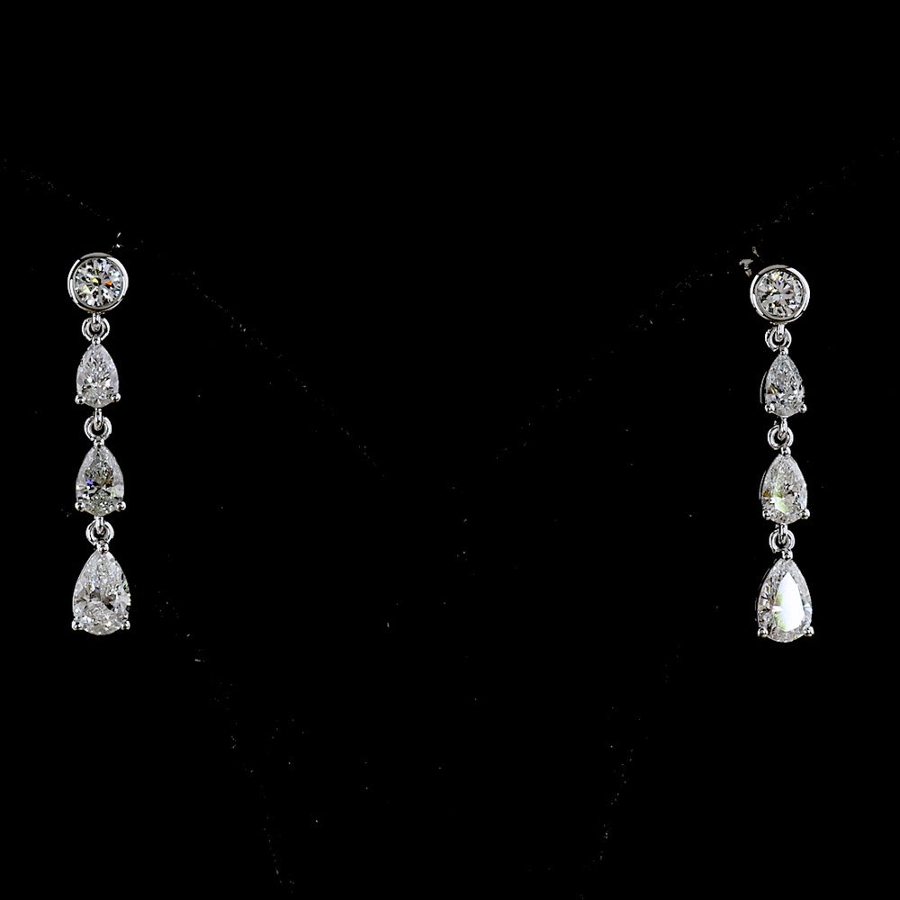 14K White Gold Pear Shape Lab Diamond Drop Earrings with Bezel and Prong Settings - 1.27 Total Carat Weight - Covaloro Fine Jewelry
