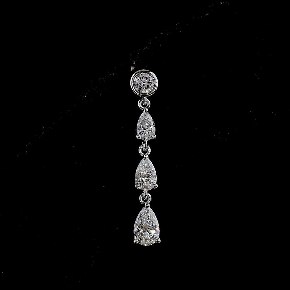 14K White Gold Pear Shape Lab Diamond Drop Earrings with Bezel and Prong Settings - 1.27 Total Carat Weight - Covaloro Fine Jewelry